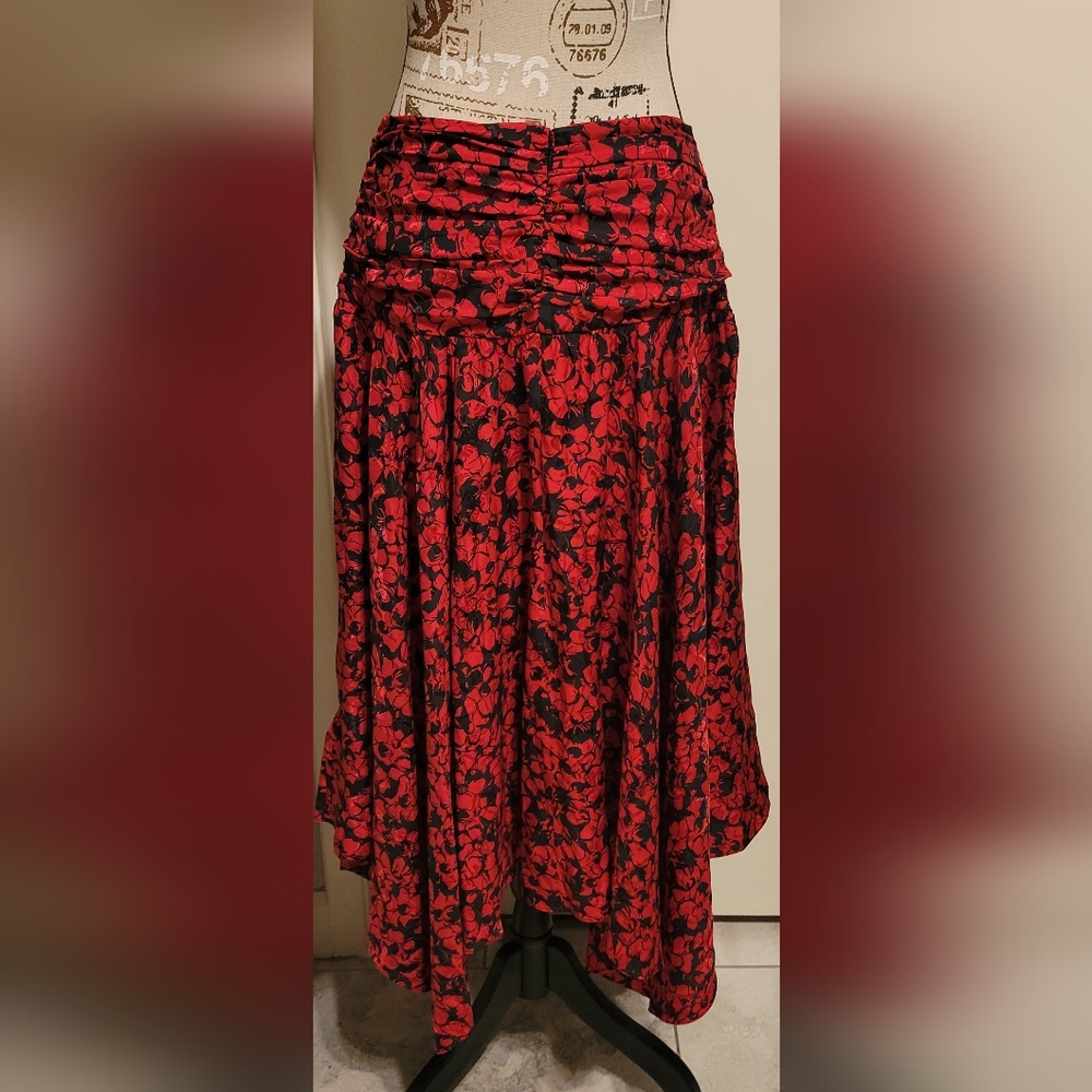 Zadig & Voltaire Red &‎ Black Floral Silk Blend Asymmetrical Skirt Sz 40 Or US 8 - Picture 7 of 12